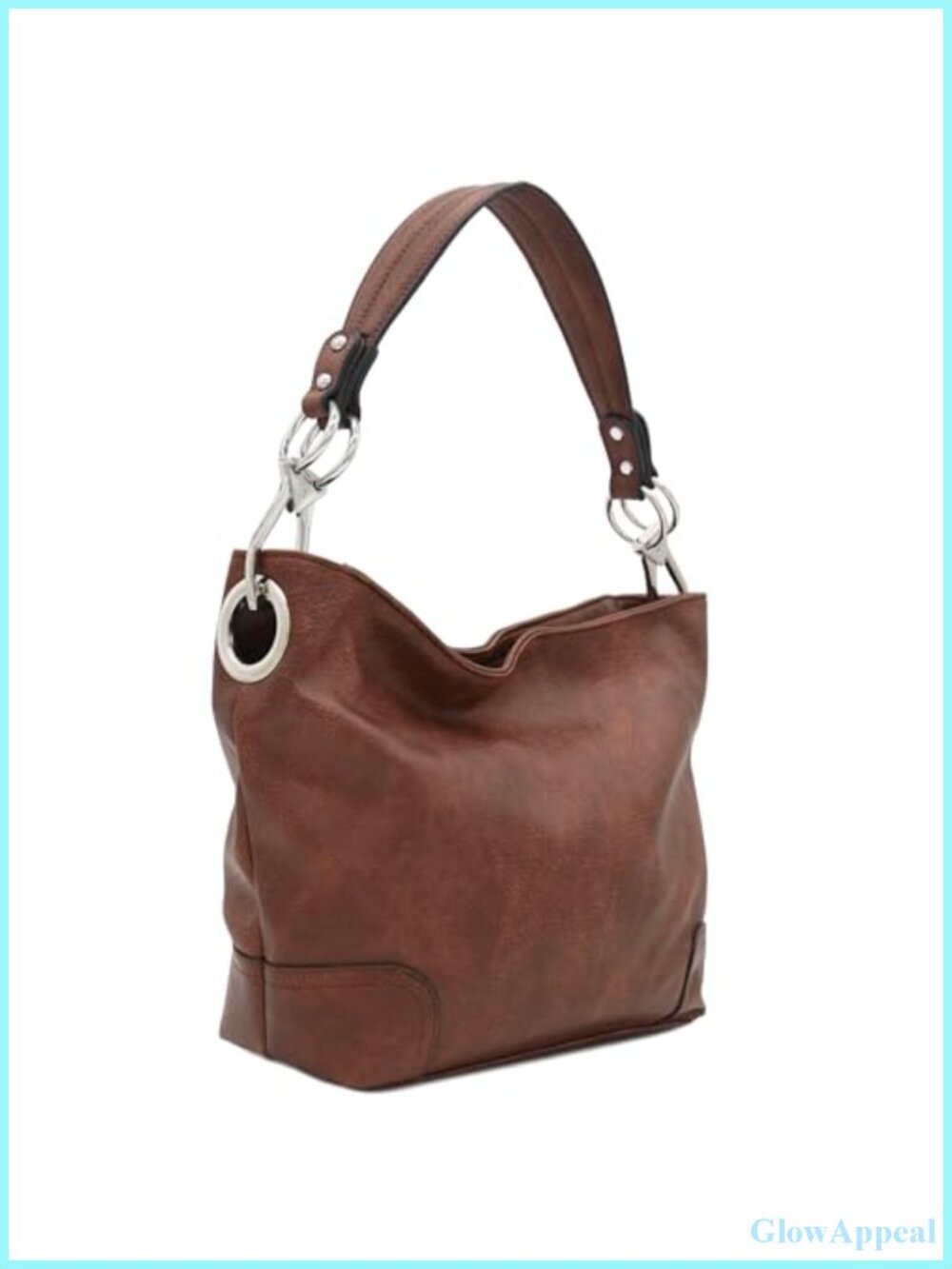 Faux Leather Hobo Shoulder Bag with Big Snap Hook Hardware